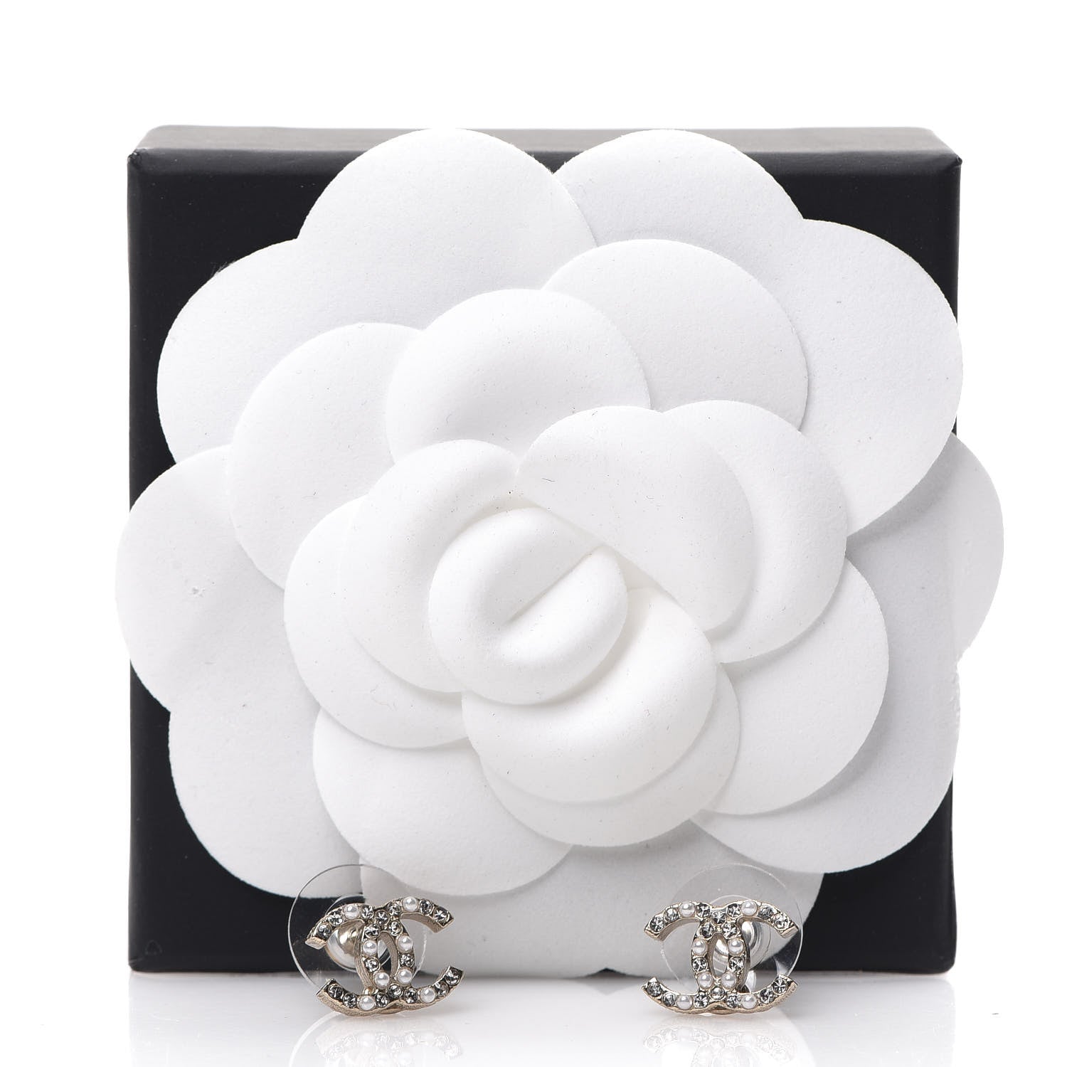 Chanel Pearl Crystal CC Charms Stud Earrings Light Gold 5 of 5