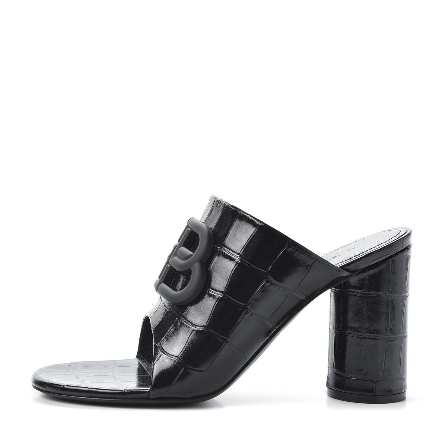 Calfskin Croc Embossed Oval BB 90mm Slide Sandals 36.5 Black
