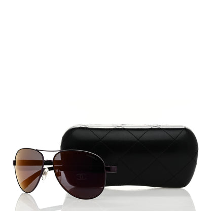 Chanel Metal Lambskin Quilted CC Pilot Summer Aviator Sunglasses 4204-Q Black Purple 8 of 8