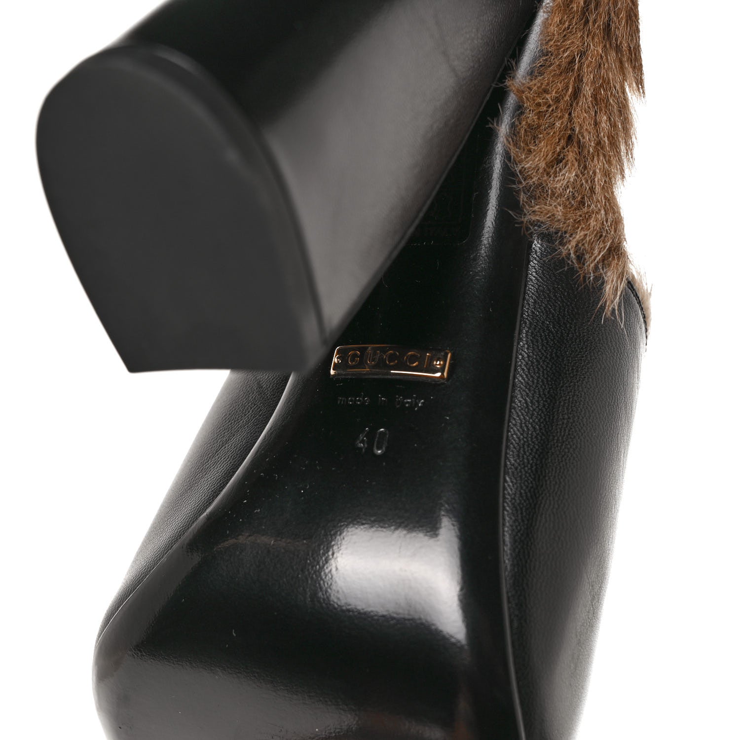 Gucci Malaga Kid Fur Princetown High Heel Mules 40 Black Naturale 6 of 7