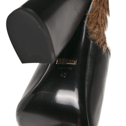 Gucci Malaga Kid Fur Princetown High Heel Mules 40 Black Naturale 6 of 7