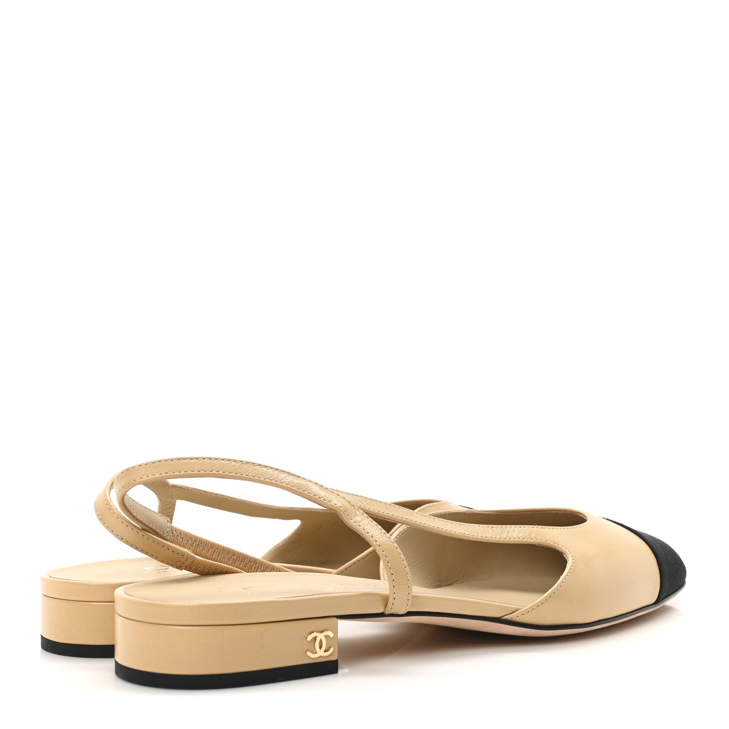 Chanel Lambskin Grosgrain Cap Toe CC Slingback Sandals 41 Beige Black 5 of 8