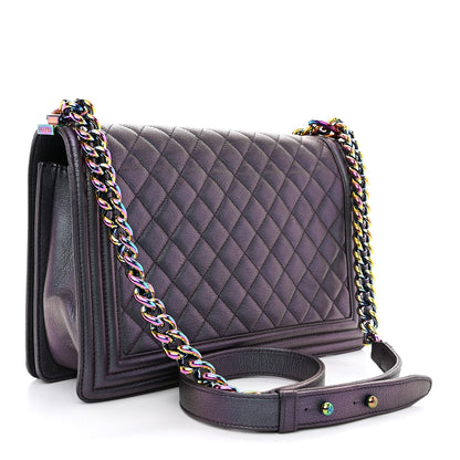 Chanel Iridescent Goatskin Quilted New Medium Boy Flap Purple 3 of 11