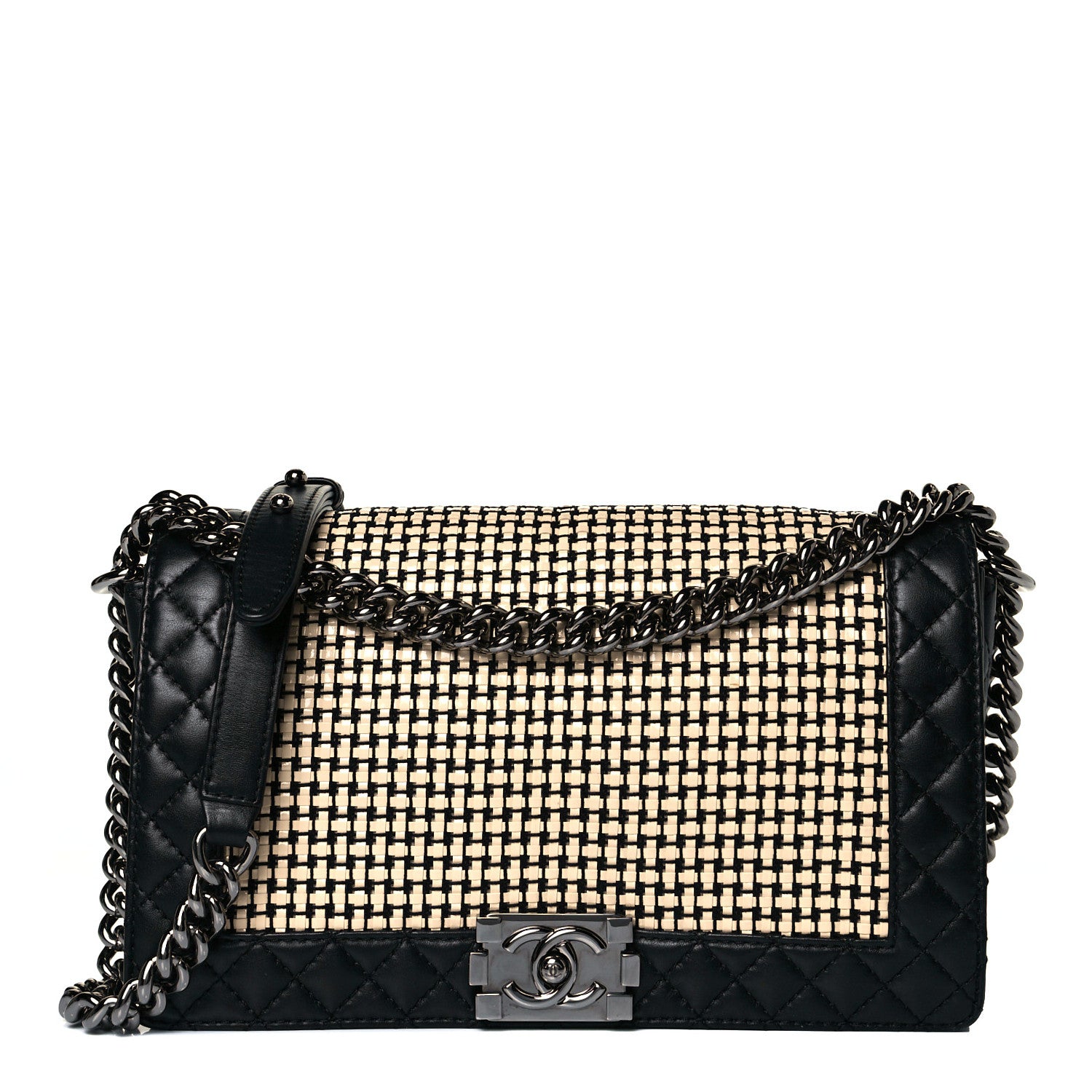 Chanel Calfskin Woven Medium Boy Reverso Flap Black 1 of 11