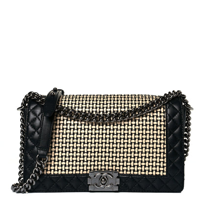 Chanel Calfskin Woven Medium Boy Reverso Flap Black 1 of 11