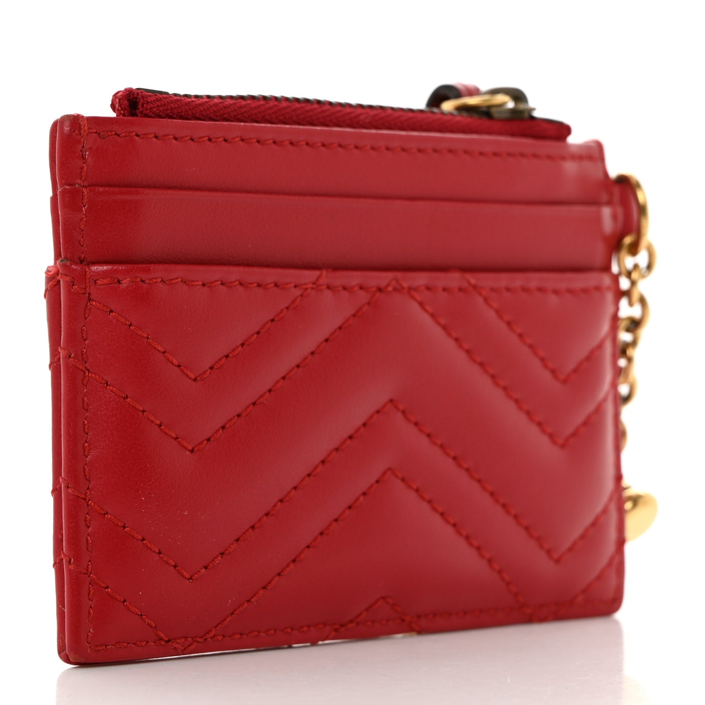 Calfskin Matelasse GG Marmont Key Case Card Holder Hibiscus Red