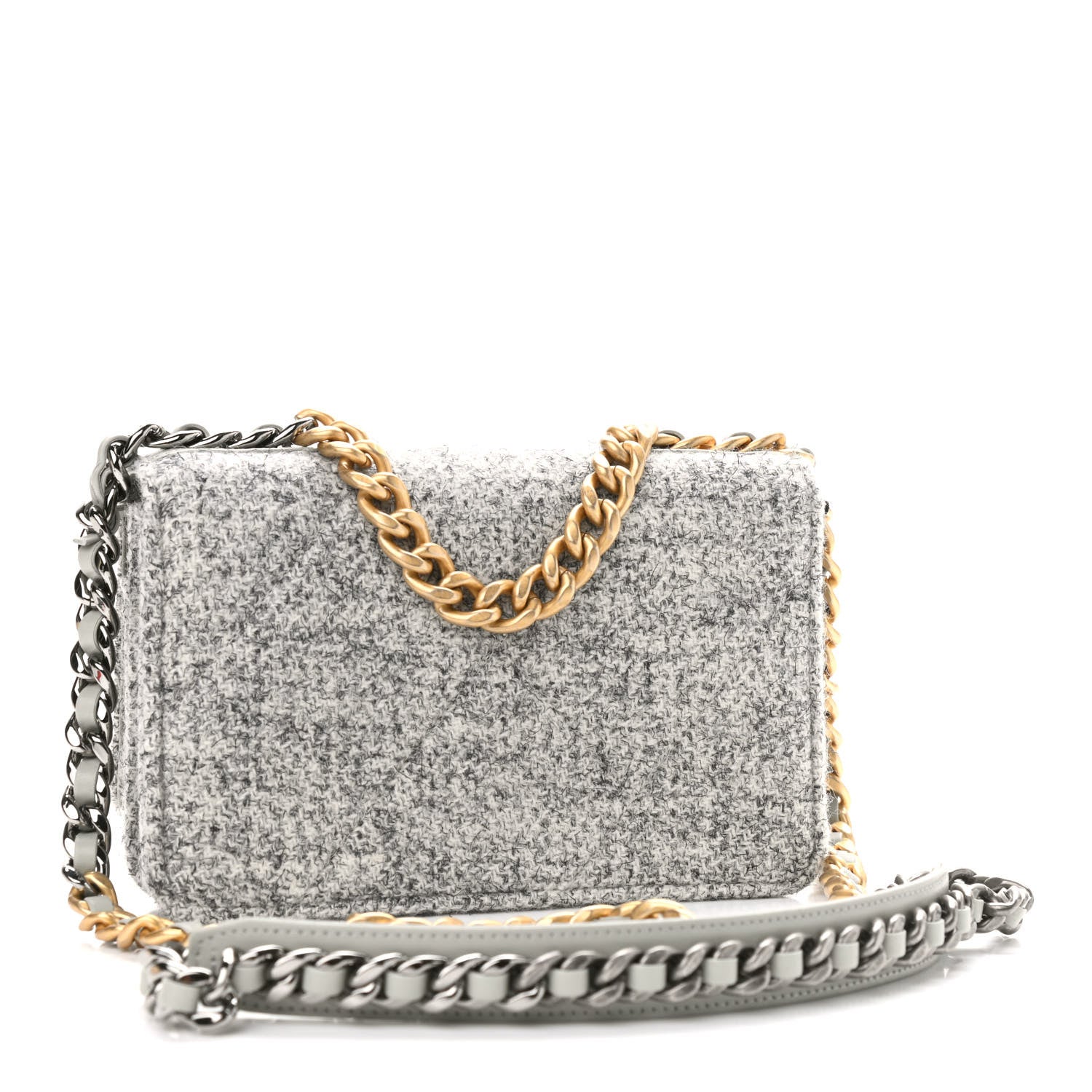 Chanel Wool Tweed Lambskin Quilted Chanel 19 Wallet On Chain WOC Grey 3 of 9