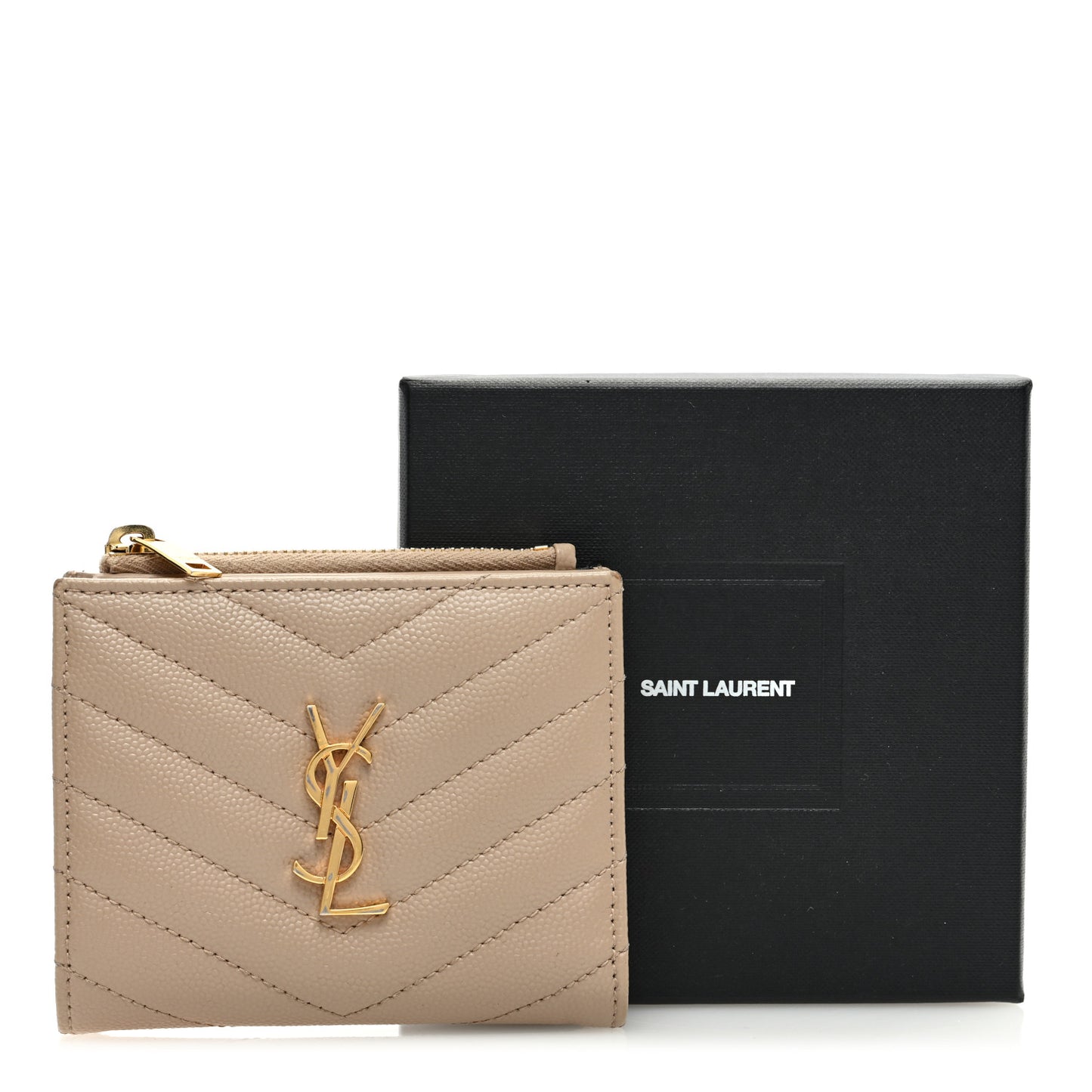 Grain De Poudre Matelasse Chevron Monogram Zipped Two-Part Wallet Dark Beige