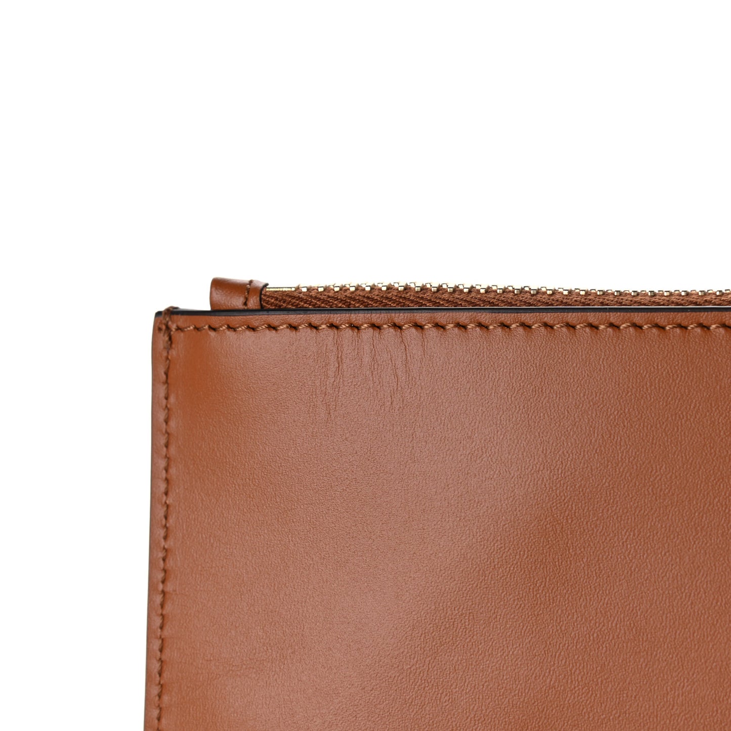 Vitello King Logo Embossed Medium Flat Pouch Cuoio