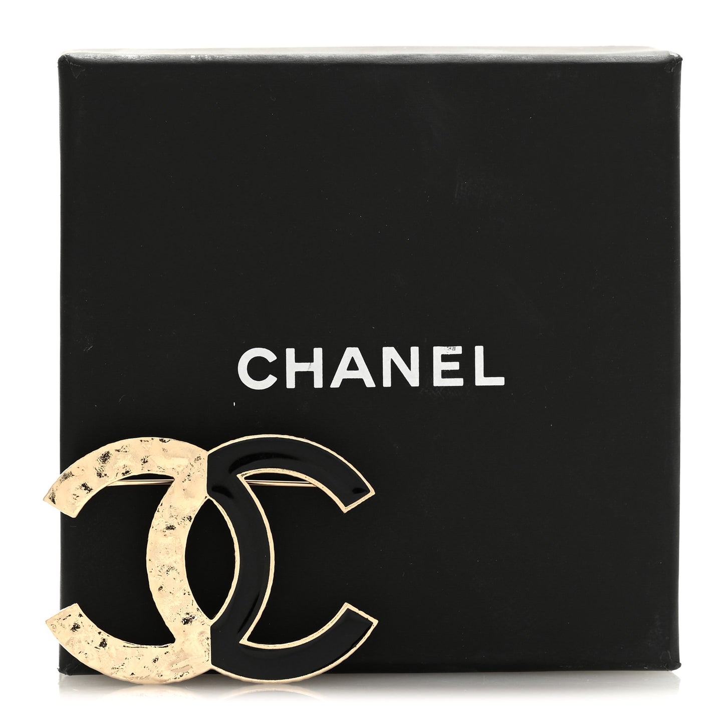 Metal Enamel CC Brooch Black Gold