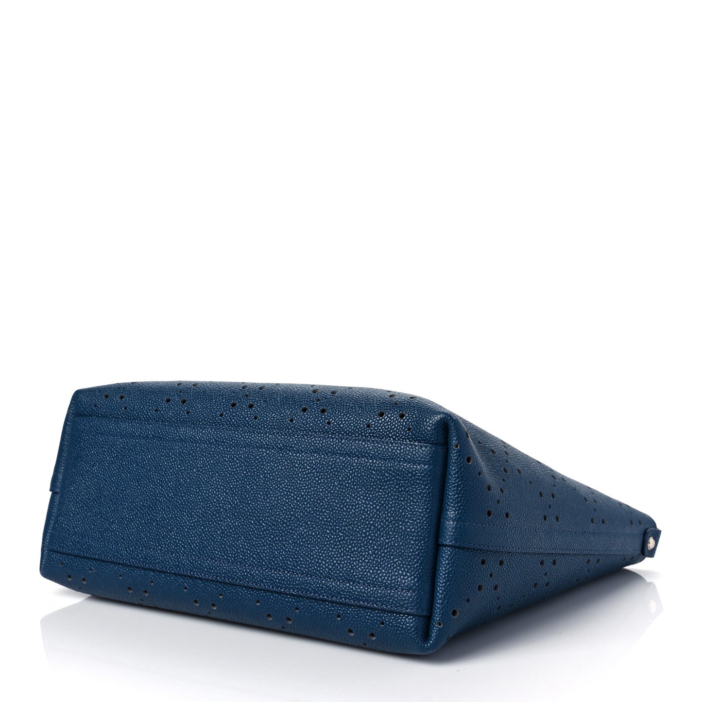 Perforated Grained Calfskin Large Shopping Tote Blue