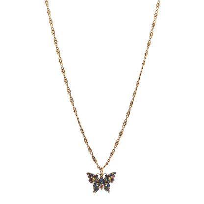 Gucci Metal Crystal Butterfly Necklace Aged Gold Multicolor 1 of 6