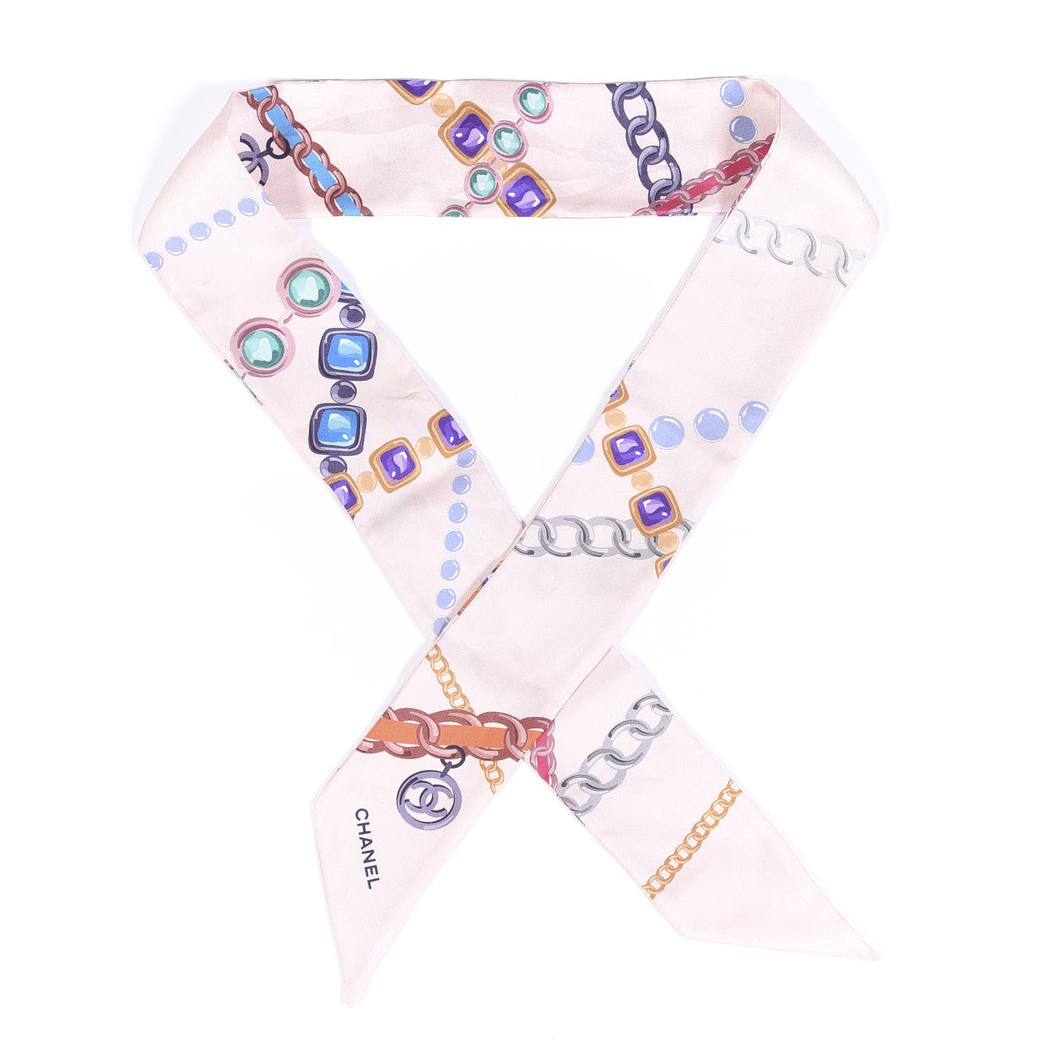 Chanel Silk Pearl CC Chain Slim Bandeau Scarf Pink 1 of 3