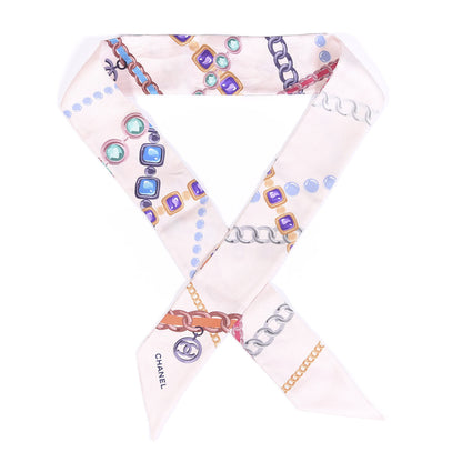 Chanel Silk Pearl CC Chain Slim Bandeau Scarf Pink 1 of 3
