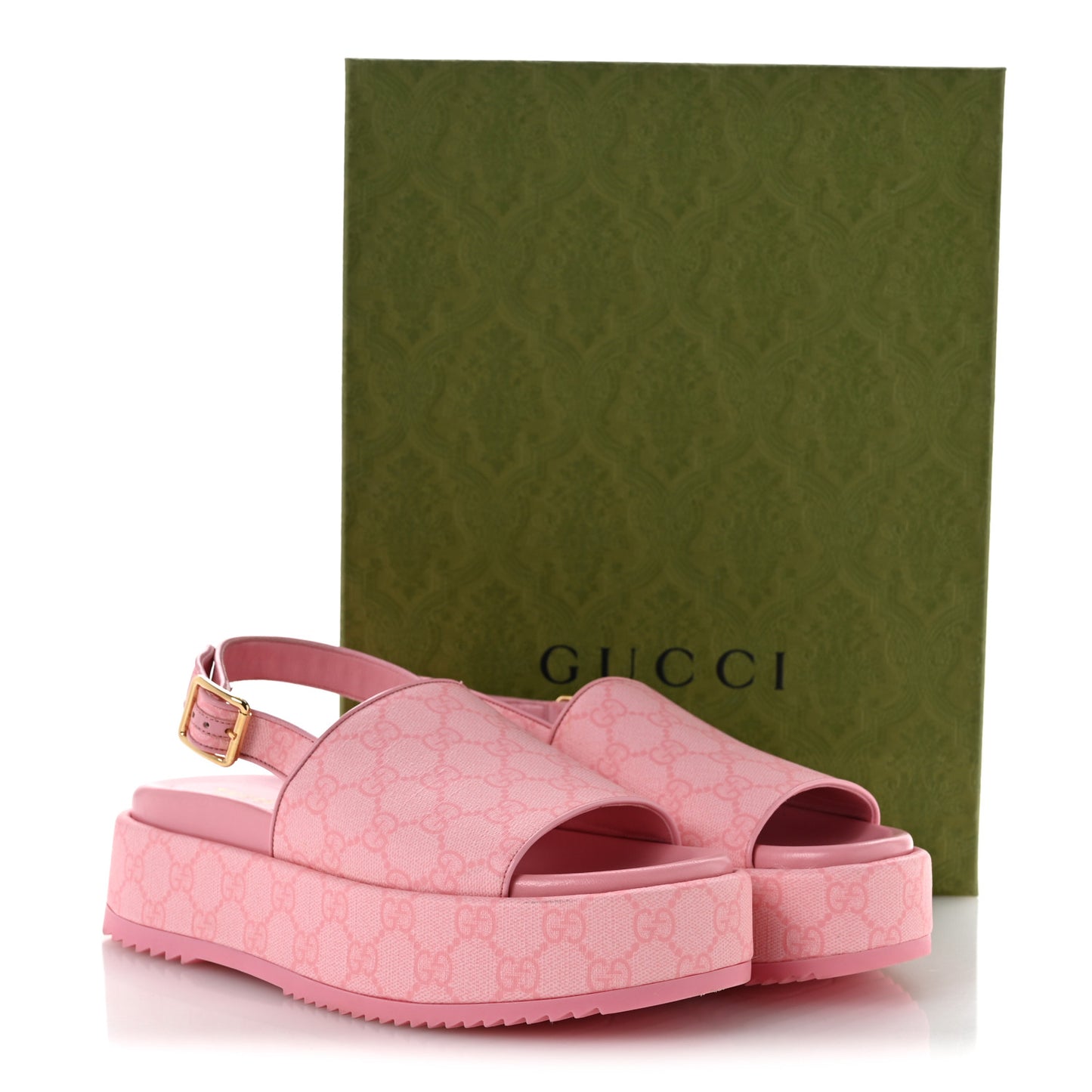 GG Supreme Monogram Granada Kid Angelina Platform 35mm Slingback Sandals 39 Cotton Candy Dark Cotton Candy Wild Rose