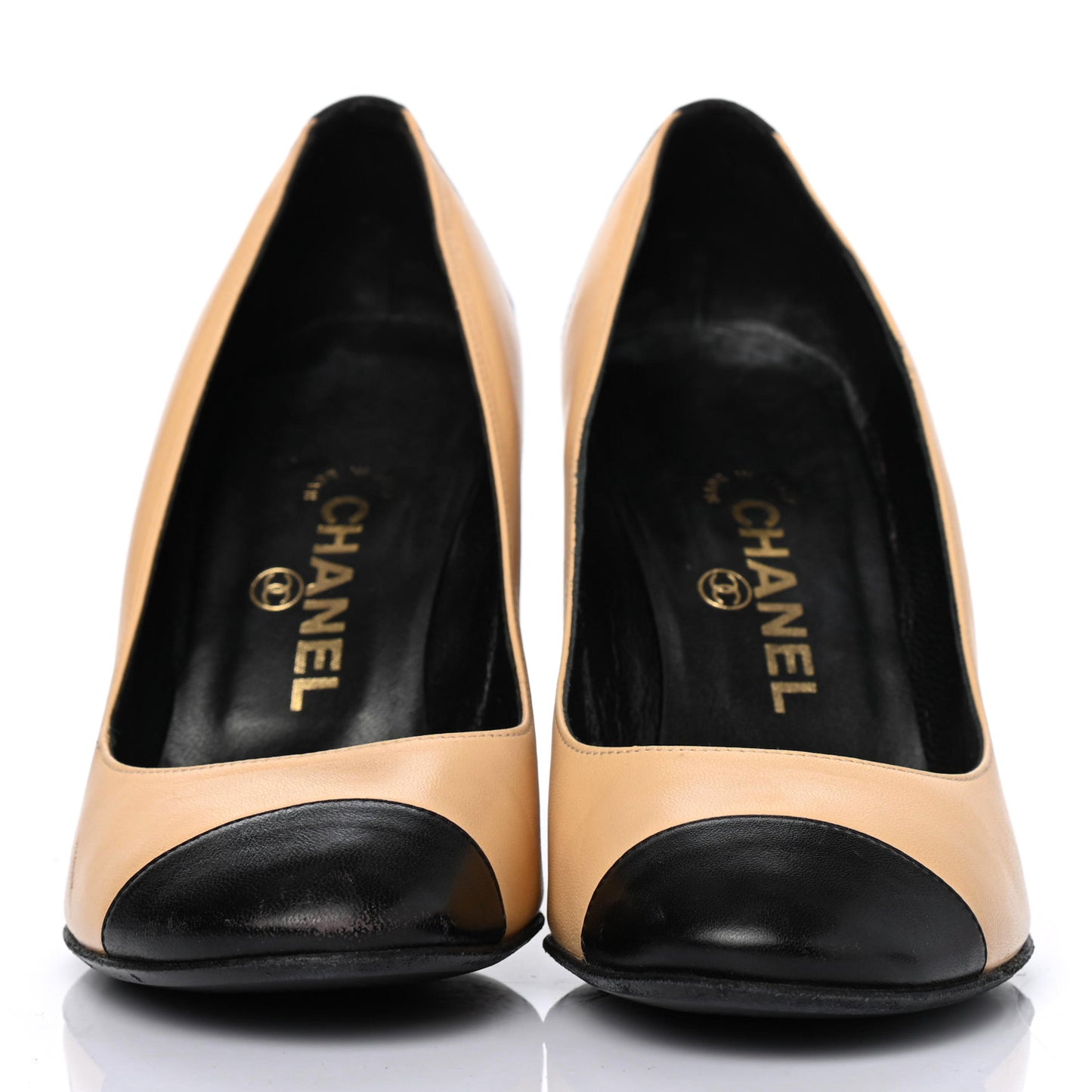 Lambskin Cap Toe Pumps 37.5 Beige Black