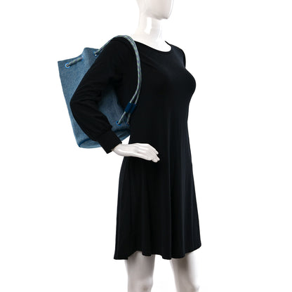 Hermes Toile H Canvas Les Cabanes Drawstring Duffle Bag Bleu Paon 2 of 8