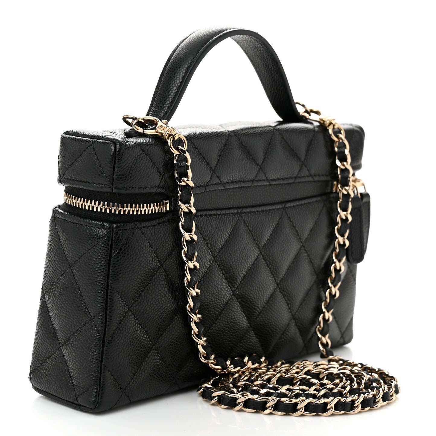 Caviar Quilted Top Handle Slim Vanity With Chain Black