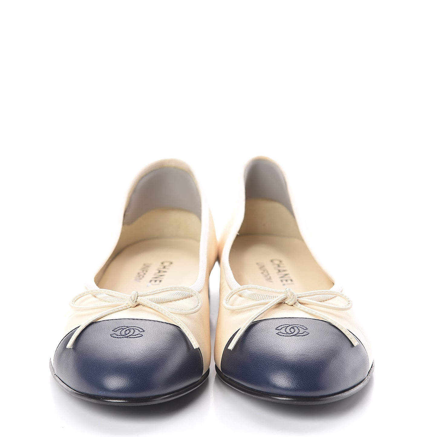 Lambskin Cap Toe Ballerina Flats 39 Ivory Navy