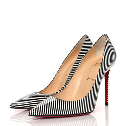 Christian Louboutin Patent Stripes Decollete 554 100 Pumps 39.5 Black White 3 of 7