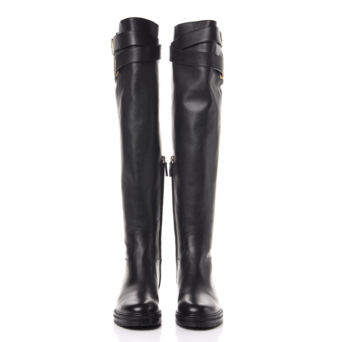 Calfskin Knee High Buckle Boots Black 36.5 Black