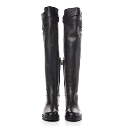 Valentino Garavani Calfskin Knee High Buckle Boots Black 36.5 Black 2 of 8