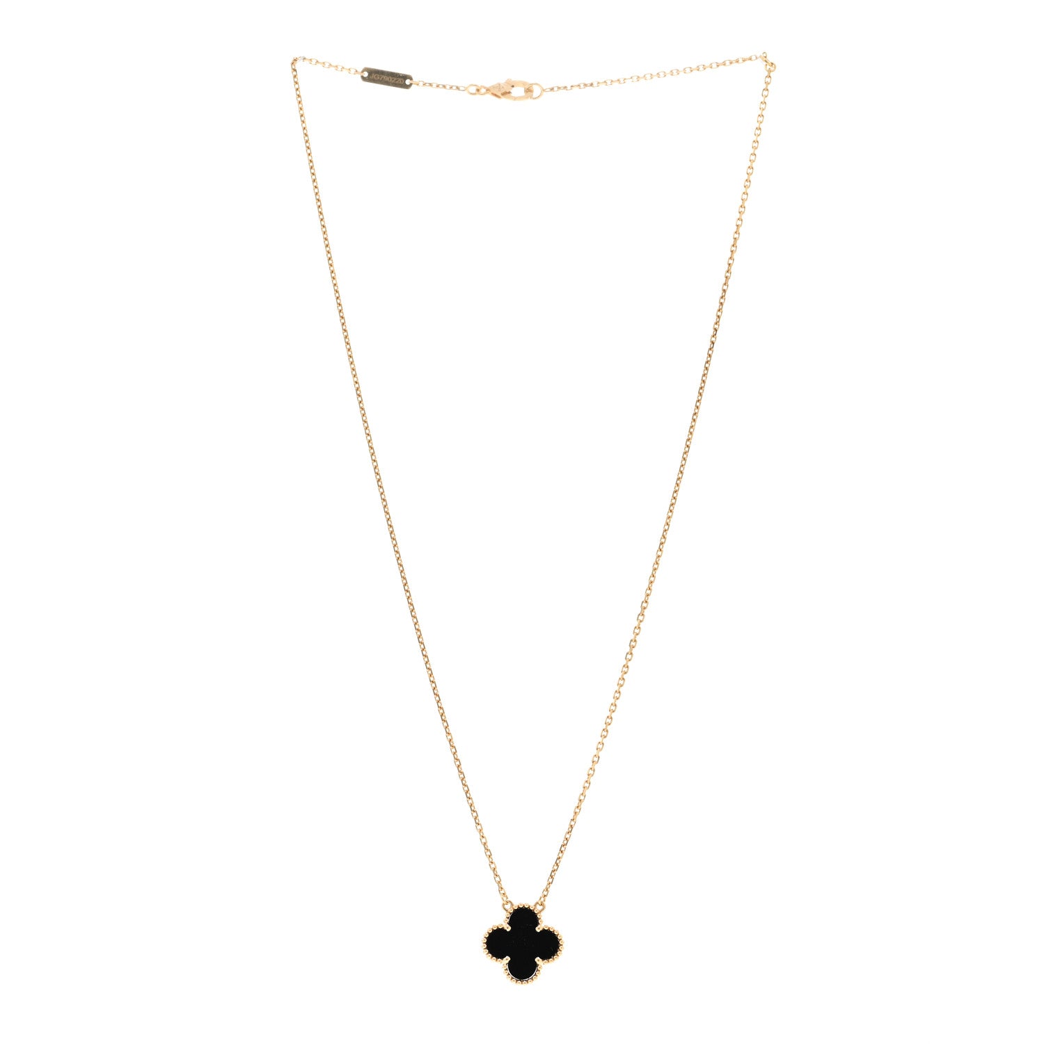 Van Cleef & Arpels 18K Yellow Gold Black Onyx Vintage Alhambra Pendant Necklace 3 of 5