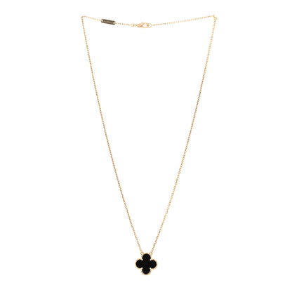 Van Cleef & Arpels 18K Yellow Gold Black Onyx Vintage Alhambra Pendant Necklace 3 of 5
