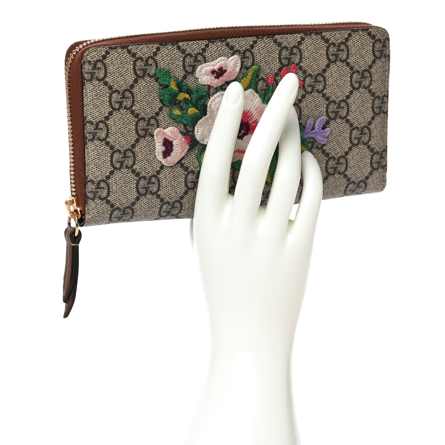 Gucci GG Supreme Monogram Garden Embroidered Zip Around Wallet 2 of 13
