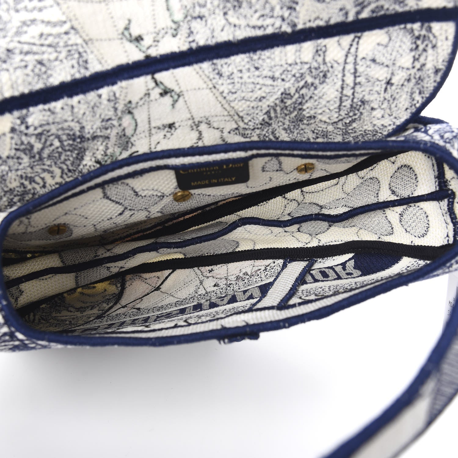 Christian Dior Canvas Embroidered Around the World Saddle Bag Blue 6 of 12
