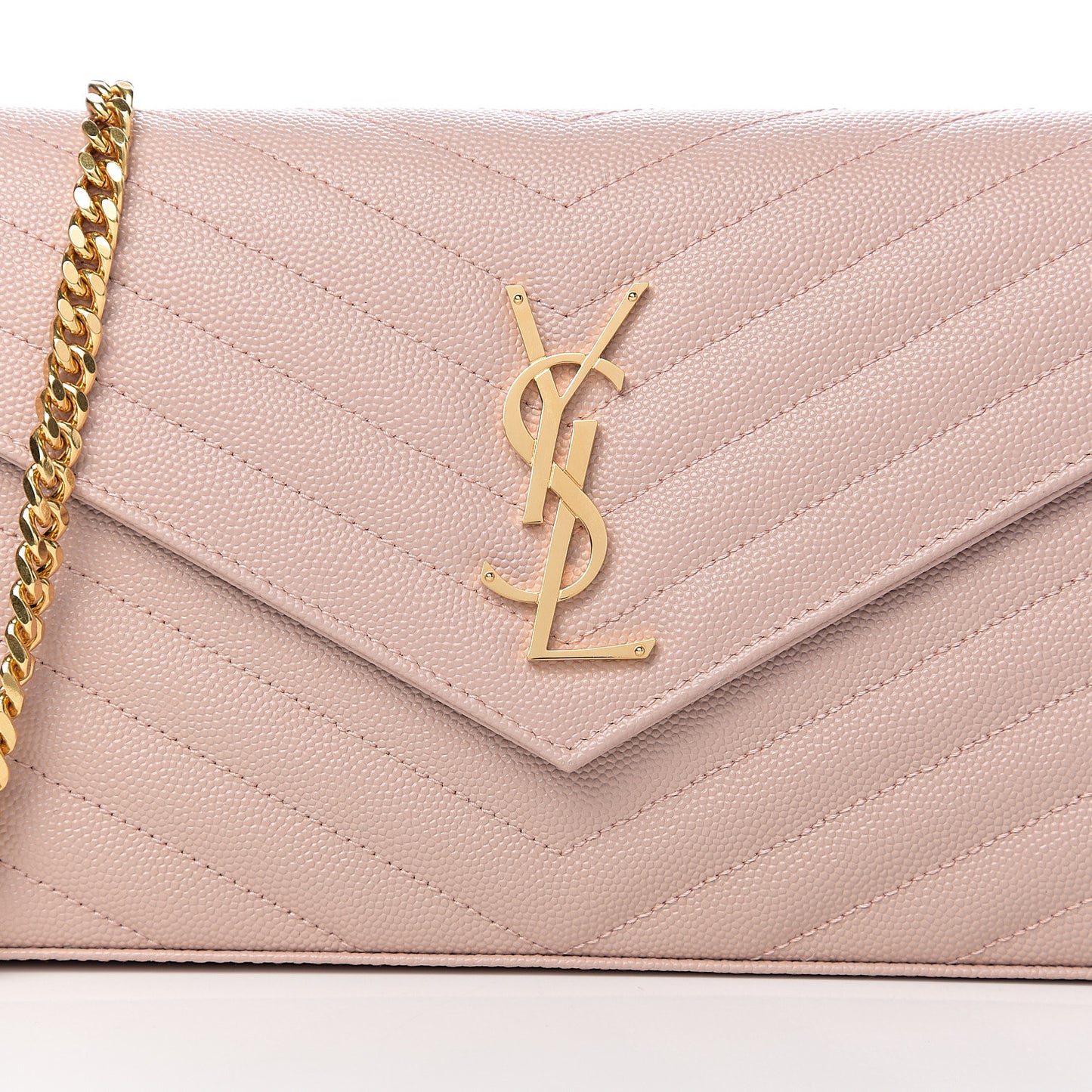 Grain De Poudre Matelasse Chevron Monogram Chain Wallet Pale Pink