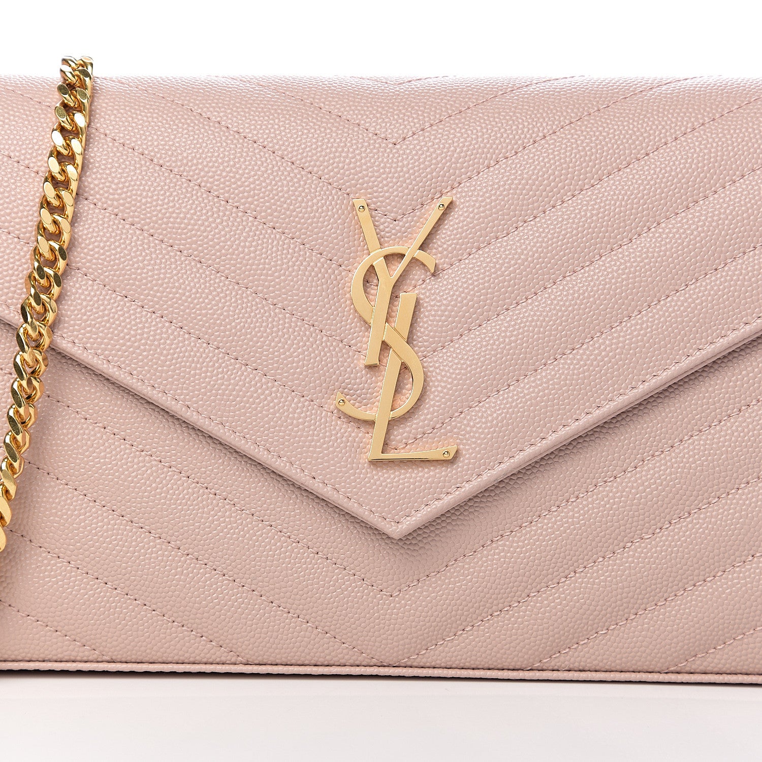 Saint Laurent Grain De Poudre Matelasse Chevron Monogram Chain Wallet Pale Pink 8 of 8