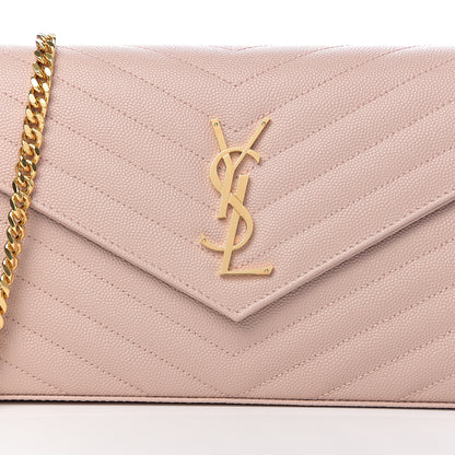 Saint Laurent Grain De Poudre Matelasse Chevron Monogram Chain Wallet Pale Pink 8 of 8