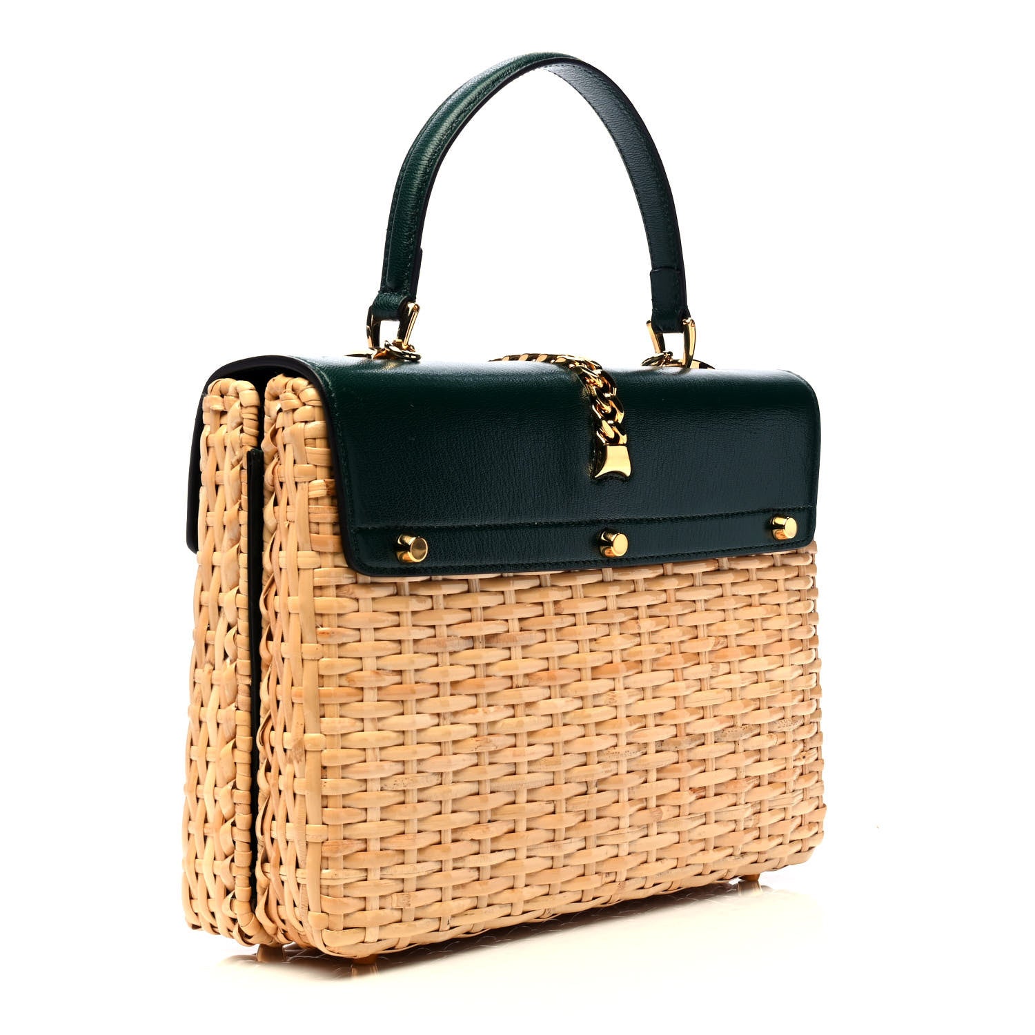 Gucci Wicker Calfskin Small Sylvie Top Handle Bag Naturale Green 4 of 6