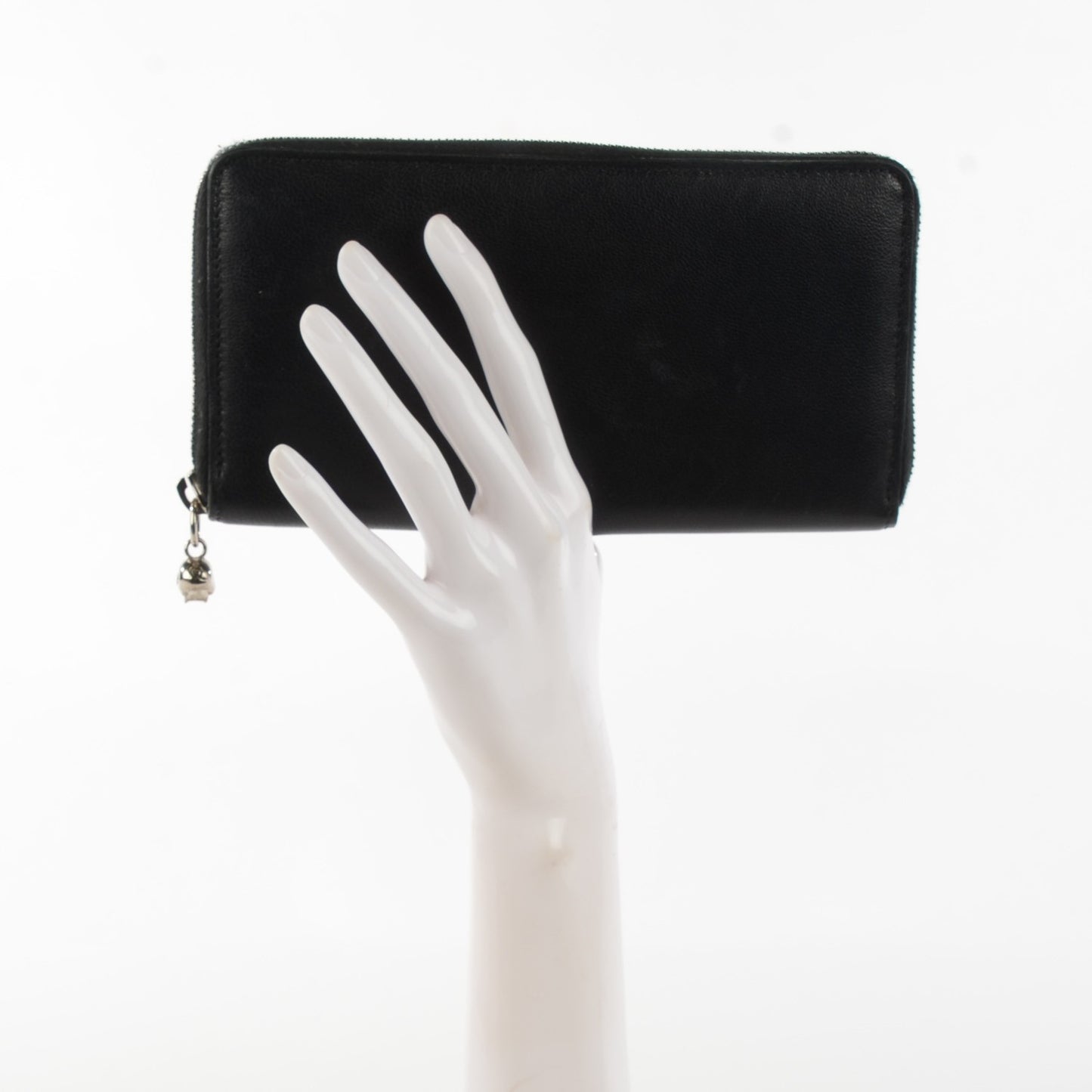 Lambskin Skull Continental Zip Wallet Black