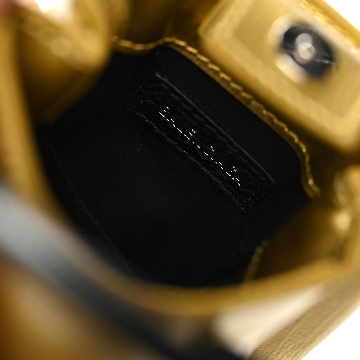Metallic Textured Calfskin Logo Shopping Phone Holder Bag Gold