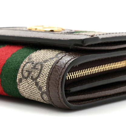Gucci GG Supreme Monogram Textured Calfskin Web Ophidia Card Case Wallet Beige Ebony New Acero 9 of 10
