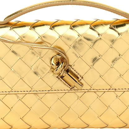 Bottega Veneta Metallic Lambskin Intrecciato Long Andiamo Top Handle Clutch Gold 8 of 10