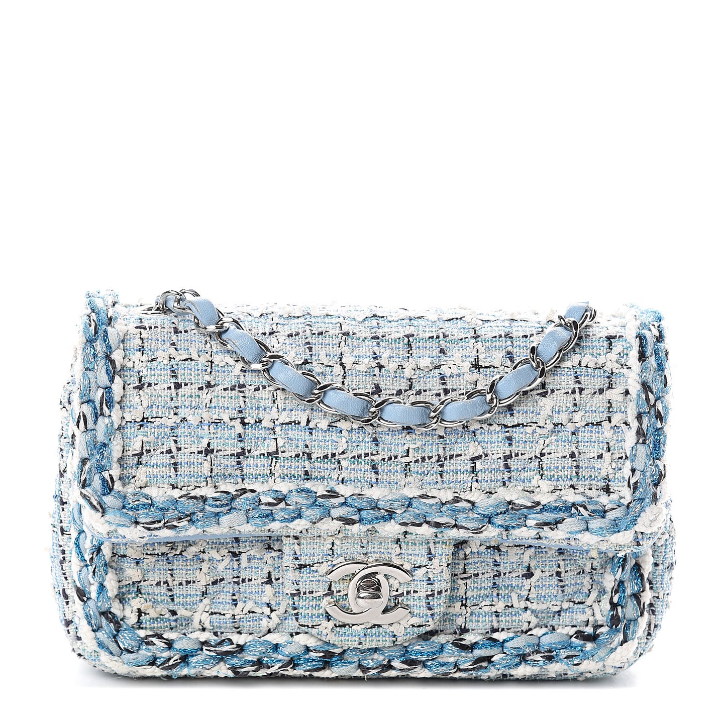 Tweed Braid Mini Flap Blue White Navy