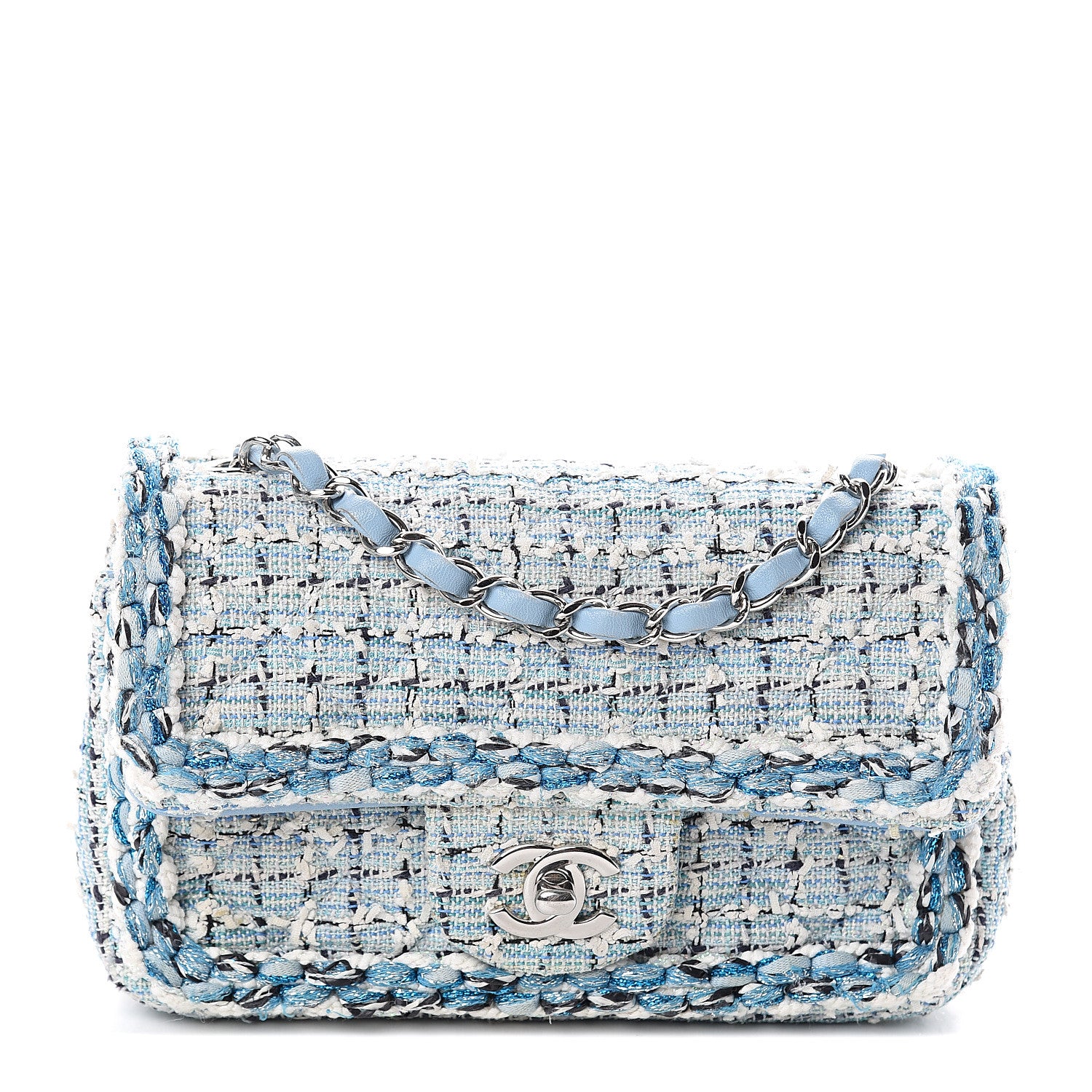 Chanel Tweed Braid Mini Flap Blue White Navy 1 of 9