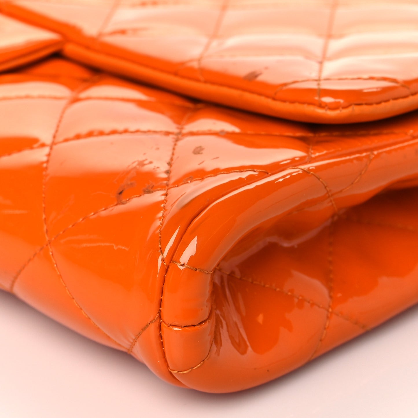 Patent Quilted Clutch with Chain Flap Orange