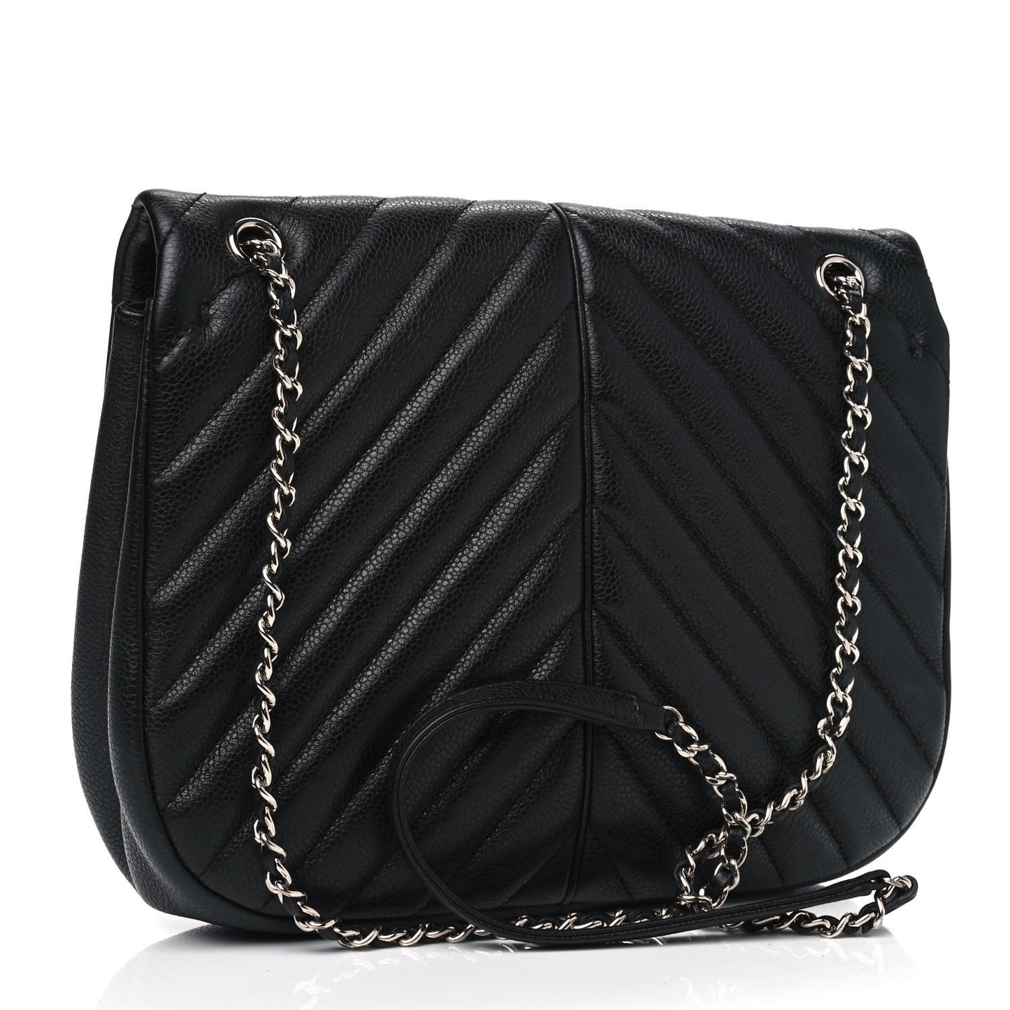 Caviar Chevron Quilted Small Puffy CC Flap Black