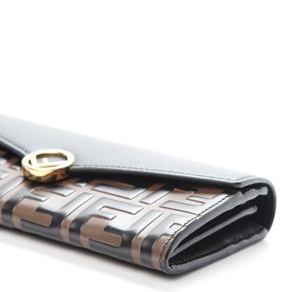 Fendi Vitello Cruise F is Fendi Bi-Color FF 1974 Embossed Continental Envelope Wallet Maya Black 10 of 11