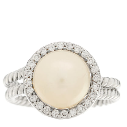 David Yurman Sterling Silver Diamond Cultured Pearl Cable Ring 50 5.5 1 of 5
