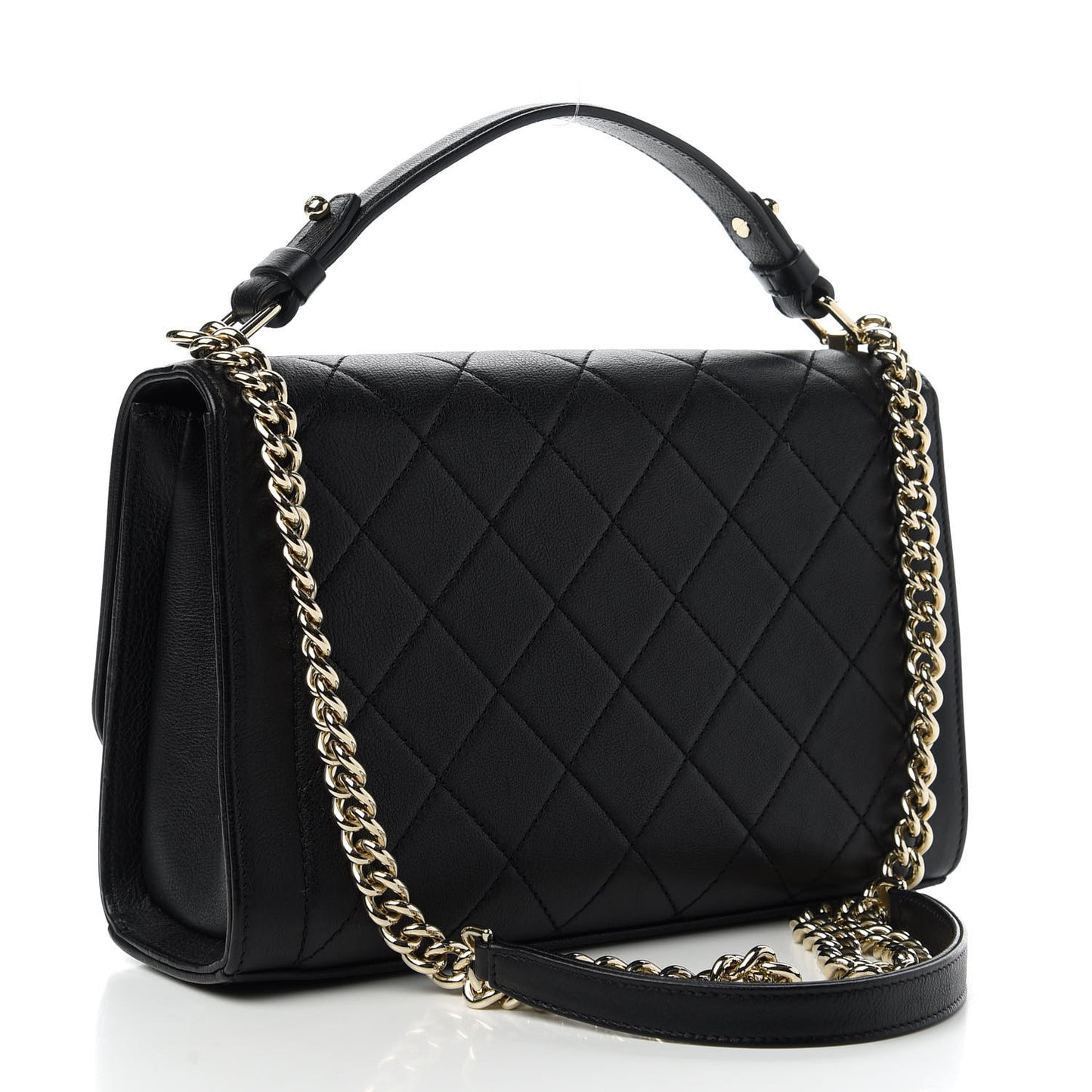 Grained Calfskin Quilted Medium Label Click Flap Bag Black
