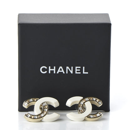 Chanel Resin Crystal Baguette CC Earrings Gold White 5 of 5