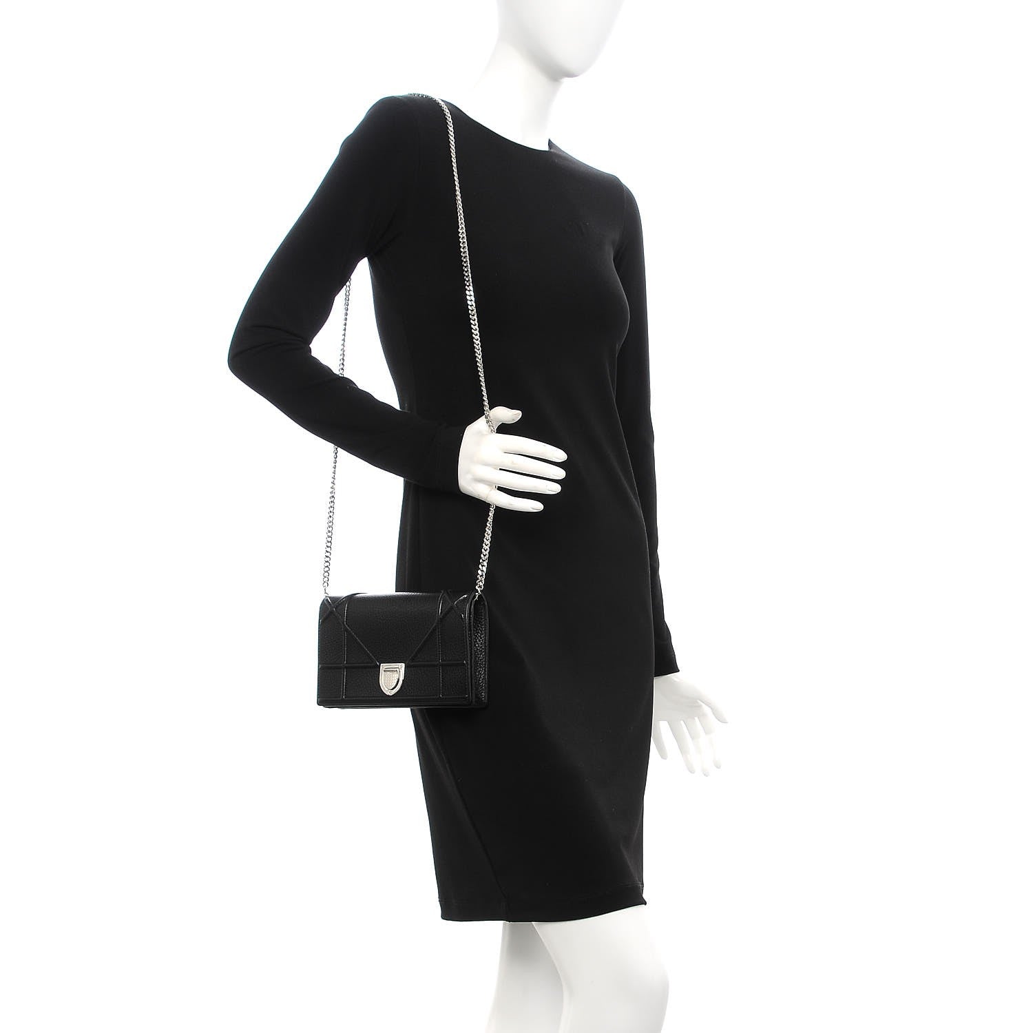 Christian Dior Grained Calfskin Diorama Wallet on Chain Pouch Black 2 of 8