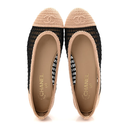 Chanel Raffia Cap Toe Ballerina Flats 40 Black Beige 2 of 9