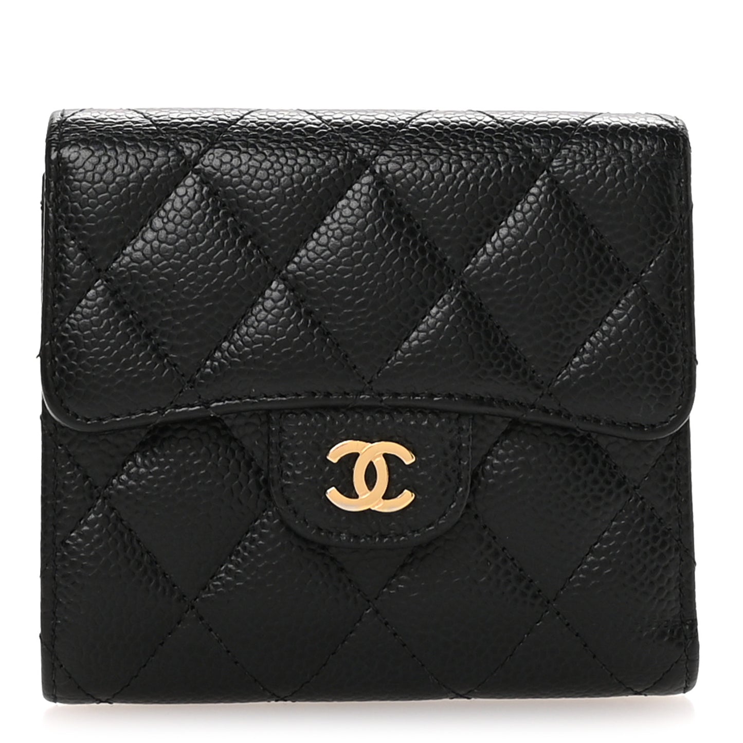 Caviar Quilted Compact Flap Wallet Black