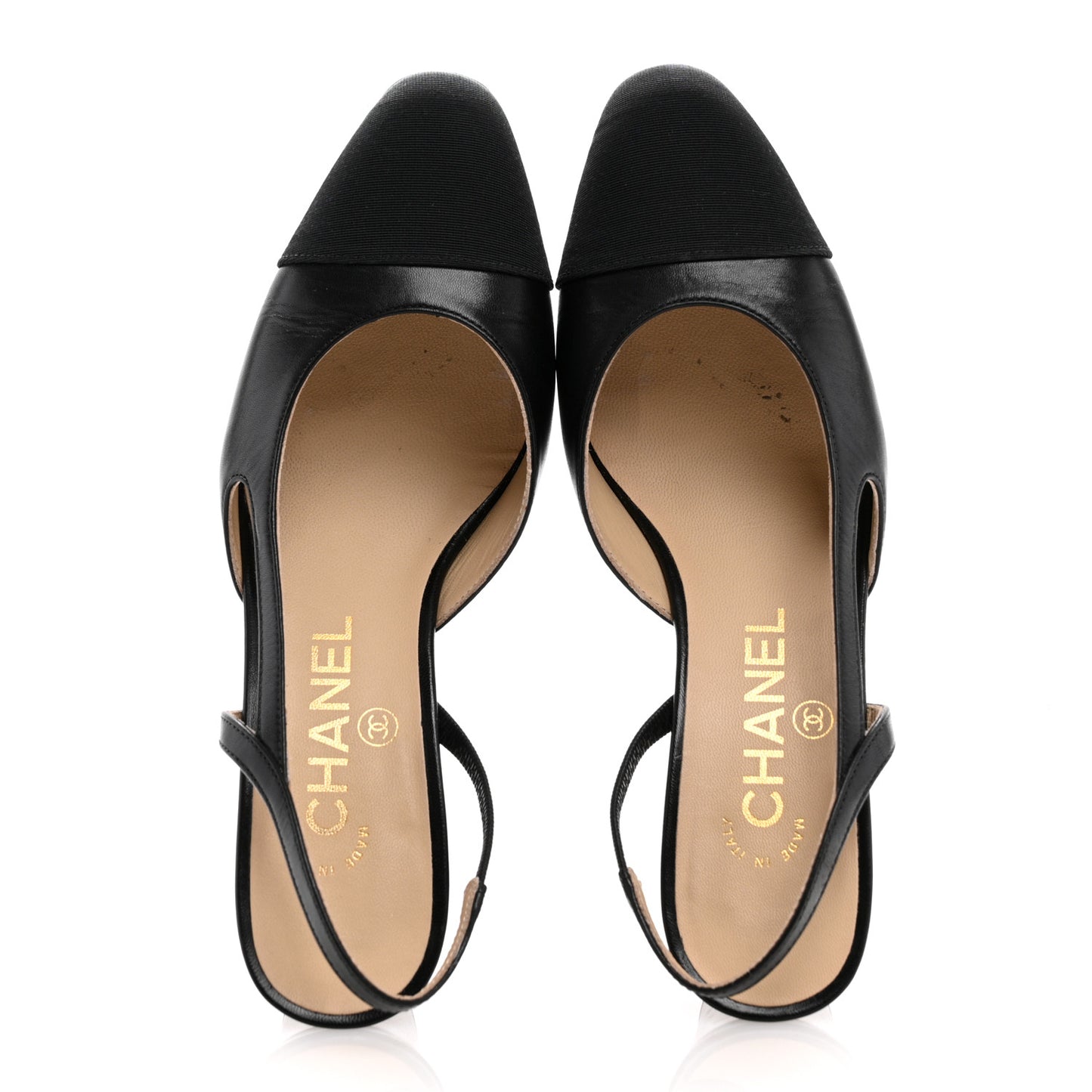 Goatskin Grosgrain Cap Toe CC Slingback Pumps 35 Black